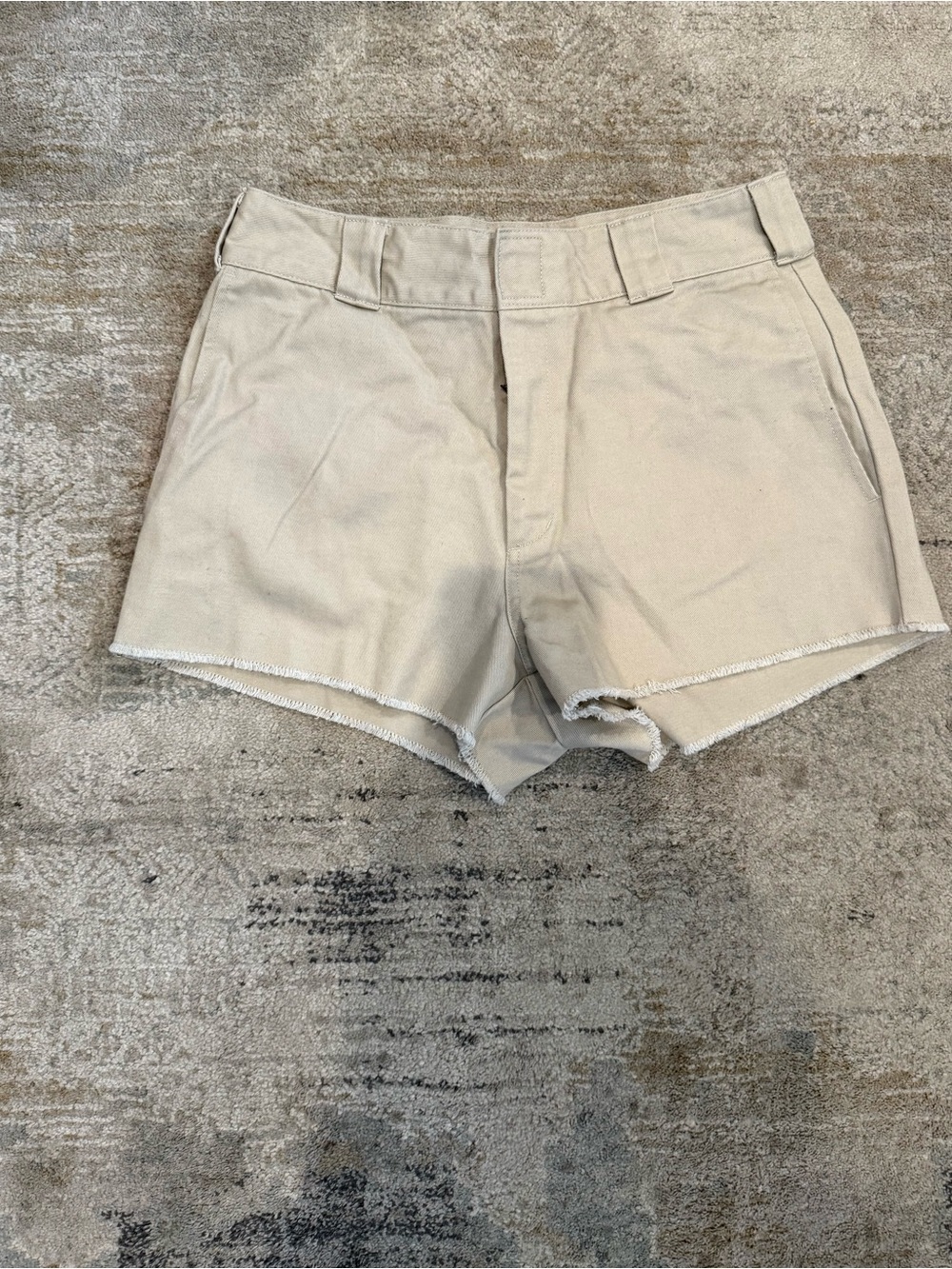 Dickies Women's Tan Cargo Shorts with Frayed Hem